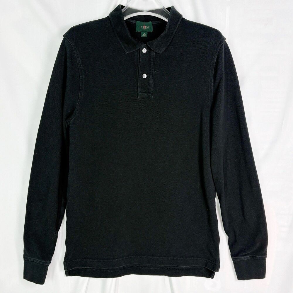 J Crew Oarsman Polo Shirt Mens Small Slim Rugby Cotton Preppy Pique Black
